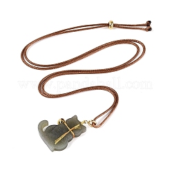 Natural Hetian Jade Cat Pendant Adjustable Cord Necklaces&nbsp;NJEW-N064-02