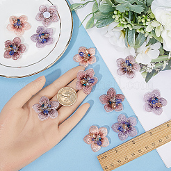 12Pcs 4 Colors 3D Flower Glass Beaded Appliques&nbsp;PATC-GF0001-47