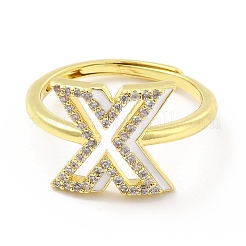 Mixed Color Enamel Initial Letter Adjustable Ring with Clear Cubic Zirconia&nbsp;RJEW-P045-01G-X