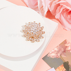 1Pc Flower Brass Pave Clear Cubic Zirconia Brooches&nbsp;JEWB-BBC0001-04