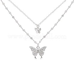 Butterfly Alloy Crystal Rhinestone Pendant Double Layer Necklaces for Women&nbsp;WGB64F3-01