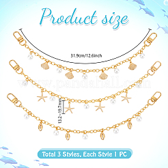 3Pcs 3 Style Ocean Theme Alloy Shell Starfish Charm Brass Chains Bag Decorative Chains&nbsp;HJEW-PH02266