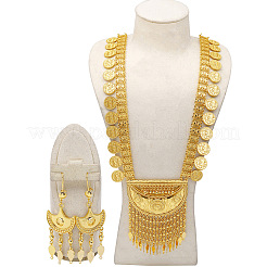 Moon & Flat Round Brass Tassel Pendant Necklaces & Dangle Earrings Sets&nbsp;FS-WG7FC34-01