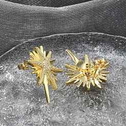 Brass Micro Pave Clear Cubic Zirconia Stud Earrings&nbsp;KK-B124-13G