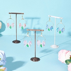 3 Pairs 3 Colors 304 Stainless Steel Flower with Leaf Dangle Earrings&nbsp;EJEW-TA00751