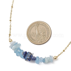 Natural Lapis Lazuli & Aquamarine Chip Beaded Pendant 304 Stainless Steel Satellite Chain Necklaces for Women&nbsp;NJEW-JN05608