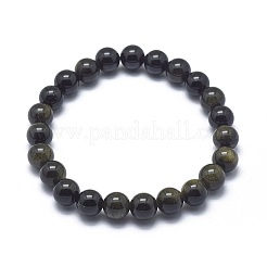 Natural Golden Sheen Obsidian Bead Stretch Bracelets&nbsp;BJEW-K212-A-020