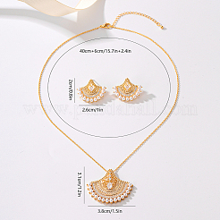 Brass Micro Pave Clear Cubic Zirconia Fan Pendant Necklaces & Stud Earrings Sets for Women&nbsp;SJ9834