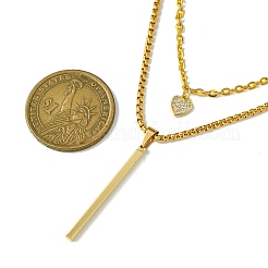 Double Layers Iron & Brass Cubic Zirconia & 304 Stainless Steel Pendant Necklaces&nbsp;NJEW-JN04924