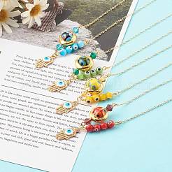 Alloy Enamel Hamsa Hand with Evil Eye Pendant Necklaces&nbsp;NJEW-JN03469