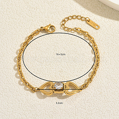 Stainless Steel Heart Link Bracelets with Clear Cubic Zirconia for Women Daily Wear Gift&nbsp;ME3579