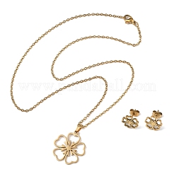 Flower 201 Stainless Steel Pendant Necklaces & Stud Earrings Sets for Women&nbsp;SJEW-Q025-04G