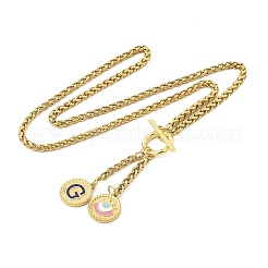 Ion Plating(IP) 304 Stainless Steel Blue Enamel Letter & Eye Pendant Wheat Chain Necklaces&nbsp;STAS-Z102-01G-G