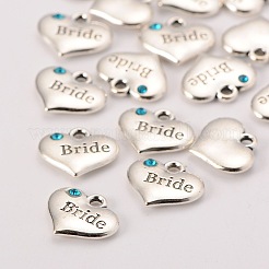 Wedding Theme Antique Silver Tone Tibetan Style Heart with Bride Rhinestone Charms&nbsp;LS-TIBEP-N005-12A
