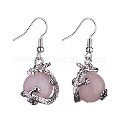 Natural Rose Quartz Dragon Dangle Earrings&nbsp;EJEW-A092-12P-11