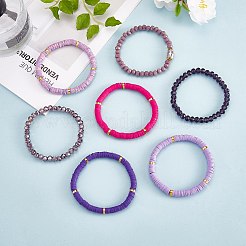 7Pcs 7 Style Handmade Polymer Clay Heishi Surfer Stretch Bracelets Set&nbsp;BJEW-SW00073-05