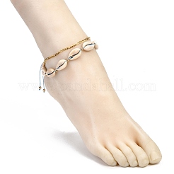 Natural Cowrie Shell Braided Bead Anklets Set for Girl Women&nbsp;AJEW-AN00451-01