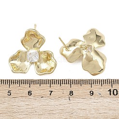Flower Brass Micro Pave Clear Cubic Zirconia Stud Earring Findings&nbsp;KK-F921-03G