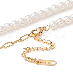 Ion Plating(IP) 304 Stainless Steel Heart Pendant Necklace with Acrylic Pearl for Women&nbsp;NJEW-P262-27G