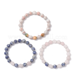 3Pcs 3 Styles Frosted Natural & Synthetic Mixed Gemstone Round Beaded Stretch Bracelets for Women Men&nbsp;BJEW-JB12471
