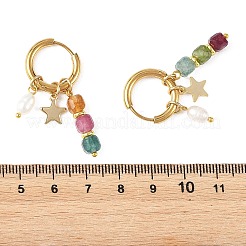 Natural Cultured Freshwater Pearl & Natural Multicolor Tourmaline Dangle Earrings&nbsp;EJEW-JE07461