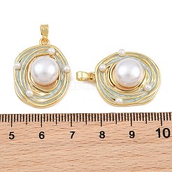 Brass with Aqua Enamel & ABS Plastic Pearl Pendants&nbsp;KK-CBA415D-06G
