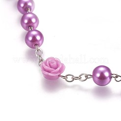 Glass Imitation Pearl Rosary Bead Necklace for Easter&nbsp;NJEW-WH0005-06