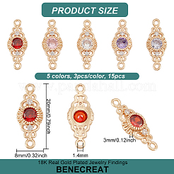 15Pcs 5 Colors Brass Pave Cubic Zirconia Connector Charms&nbsp;ZIRC-BC0001-17