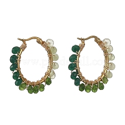 Dyed Natural Malaysia Jade Rondelle Bead & 201 Stainless Steel Hoop Earrings&nbsp;EJEW-JE07415-01