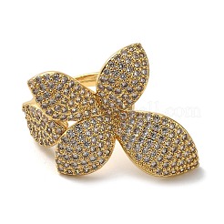 Rack Plating Flower Brass Micro Pave Clear Cubic Zirconia Cuff Rings for Women&nbsp;RJEW-H235-04G