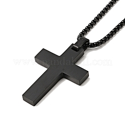 304 Stainless Steel Cross Pendant Nceklace with Box Chains for Men Women&nbsp;NJEW-E038-04EB-01