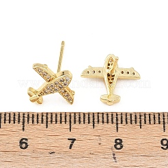 Brass Micro Pave Clear Cubic Zirconia Airplane Stud Earrings&nbsp;LS-EJEW-F400-16G