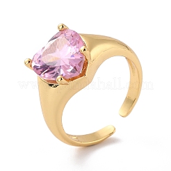 Heart Pink Cubic Zirconia Cuff Ring for Valentine's Day&nbsp;RJEW-C017-08G-RS