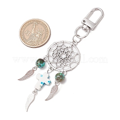 4Pcs Woven Net/Web with Wing Alloy & Synthetic Turquoise Cross Round Pendant Decoration&nbsp;HJEW-JM03055