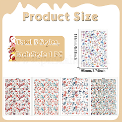 5Pcs 5 Styles Flower Pattern Ceramics Clay Water Transfer Paper&nbsp;STIC-UN0001-02