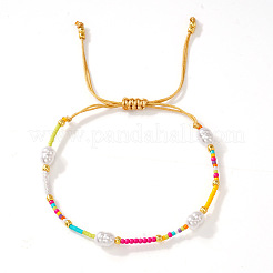 Glass Seed Beads & Imitation Pearl Braided Bead Bracelets&nbsp;QM2357-1