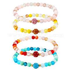 4Pcs 4 Style Glass Faceted Round Beaded Stretch Bracelets Set&nbsp;BJEW-TA0001-16