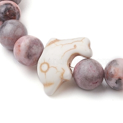 Synthetic Turquoise Dolphin Beads with Natural Pink Zebra Jasper Beaded Stretch Bracelets&nbsp;BJEW-JB10213-05