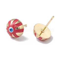 Enamel Half Round with Evil Eye Stud Earrings&nbsp;EJEW-A093-05G-04
