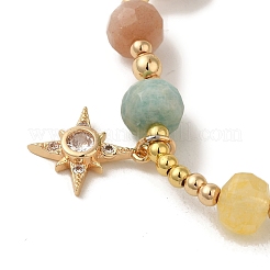 Faceted Rondelle Natural Citrine & Rose Quartz & Sunstone & Amazonite & Prehnite Bead Stretch Bracelets&nbsp;BJEW-P318-02G-01