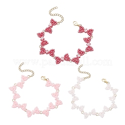3Pcs 3 Colors Glass Seed Beads Bowknot Link Bracelets for Women&nbsp;BJEW-MZ00220