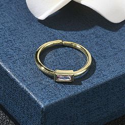 Rectangle Brass with Glass Cuff Rings for Women&nbsp;RJEW-Z111-05G