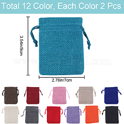 24Pcs 12 Colors Burlap Packing Pouches Drawstring Bags&nbsp;ABAG-BBC0001-09