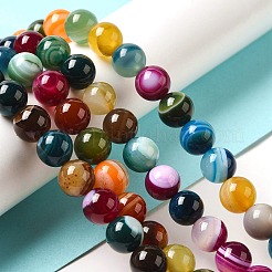 Natural Striped Agate/Banded Agate Round Bead Strands&nbsp;G-E234-16