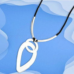 Teardrop & Ring Iron Pendant Black Waxed Cord Necklaces&nbsp;FS-WG8613B-02