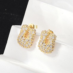 Brass Micro Pave Cubic Zirconia Stud Earrings&nbsp;EJEW-Z091-04G-U