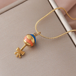 Vintage 30MM Stainless Steel Enamel Bowknot Lollipop Pendant Necklaces for Women&nbsp;VD4670