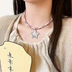 Alloy Enamel Star Pendant Pink PU Leather & Metal Chain Necklaces for Women&nbsp;WG963A2-01