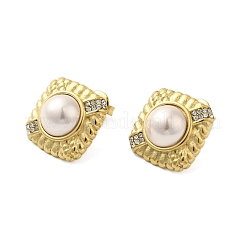 304 Stainless Steel Shell Pearl Square Stud Earrings for Women&nbsp;EJEW-U020-26G