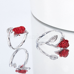 2Pcs Brass Enamel Rose Finger Ring for Women&nbsp;RJEW-LP0001-41
